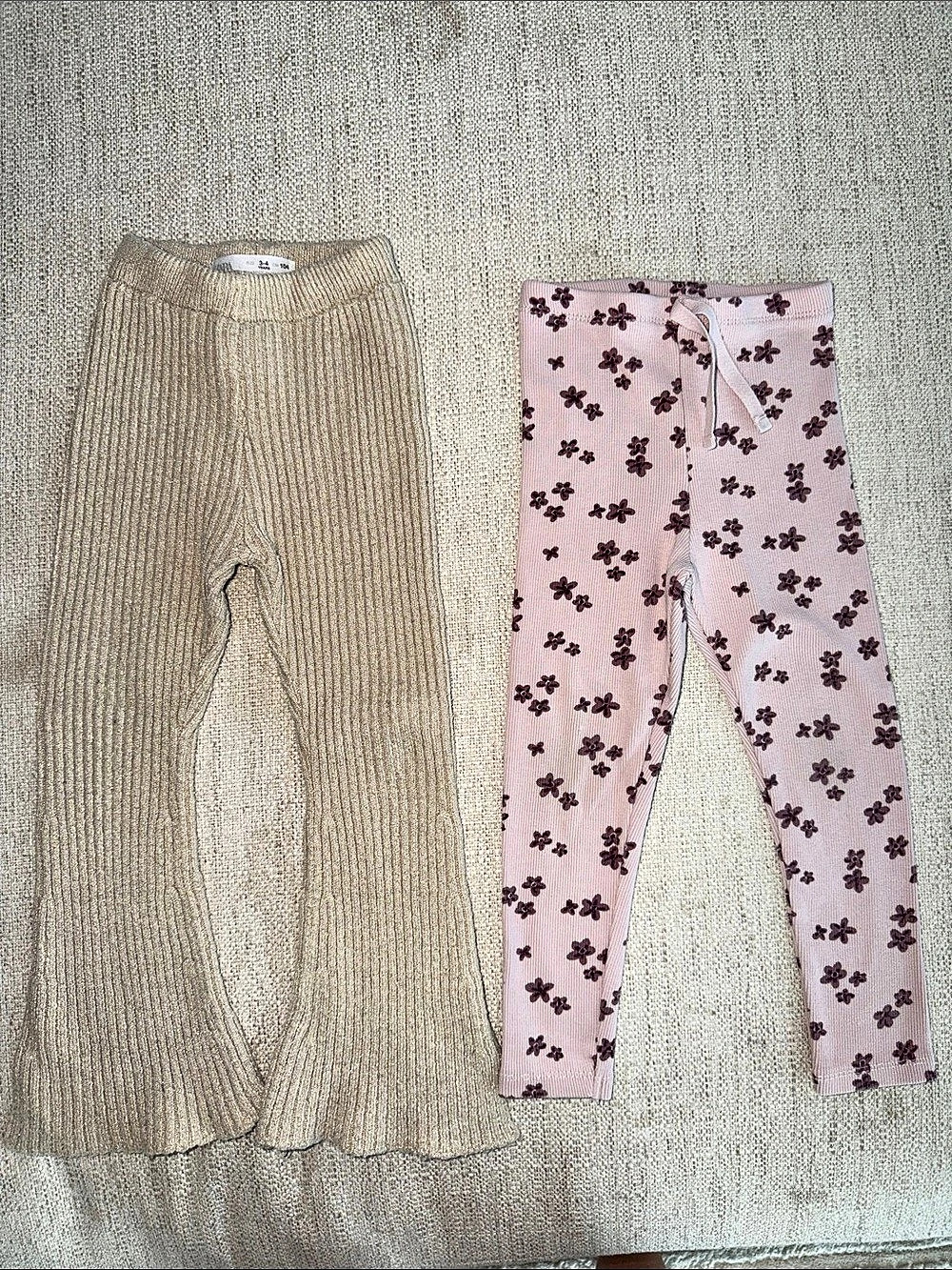 Zara Ribbed Knit Flare Leggings Set Pink & Brown Girls 3-4 Years
